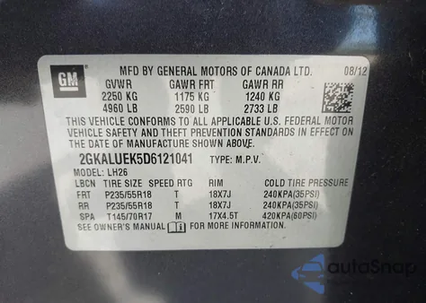 2013 GMC Terrain Slt-1 from USA, damaged, VIN 2GKALUEK5D6121041